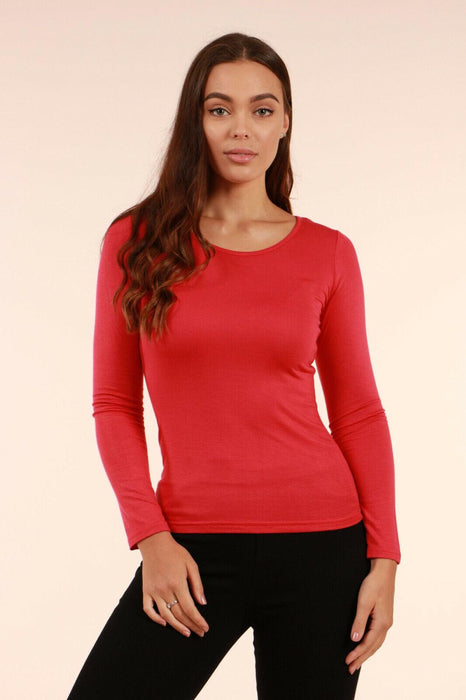 Caroline Morgan Long Sleeve Top Scoop Neck T-Shirts Basic Tee Tops Plain Colour