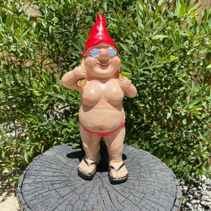 Garden Gnomes Naked Nude Gnome Drinking Naughty Garden Ornament Statue 2 x 29cm