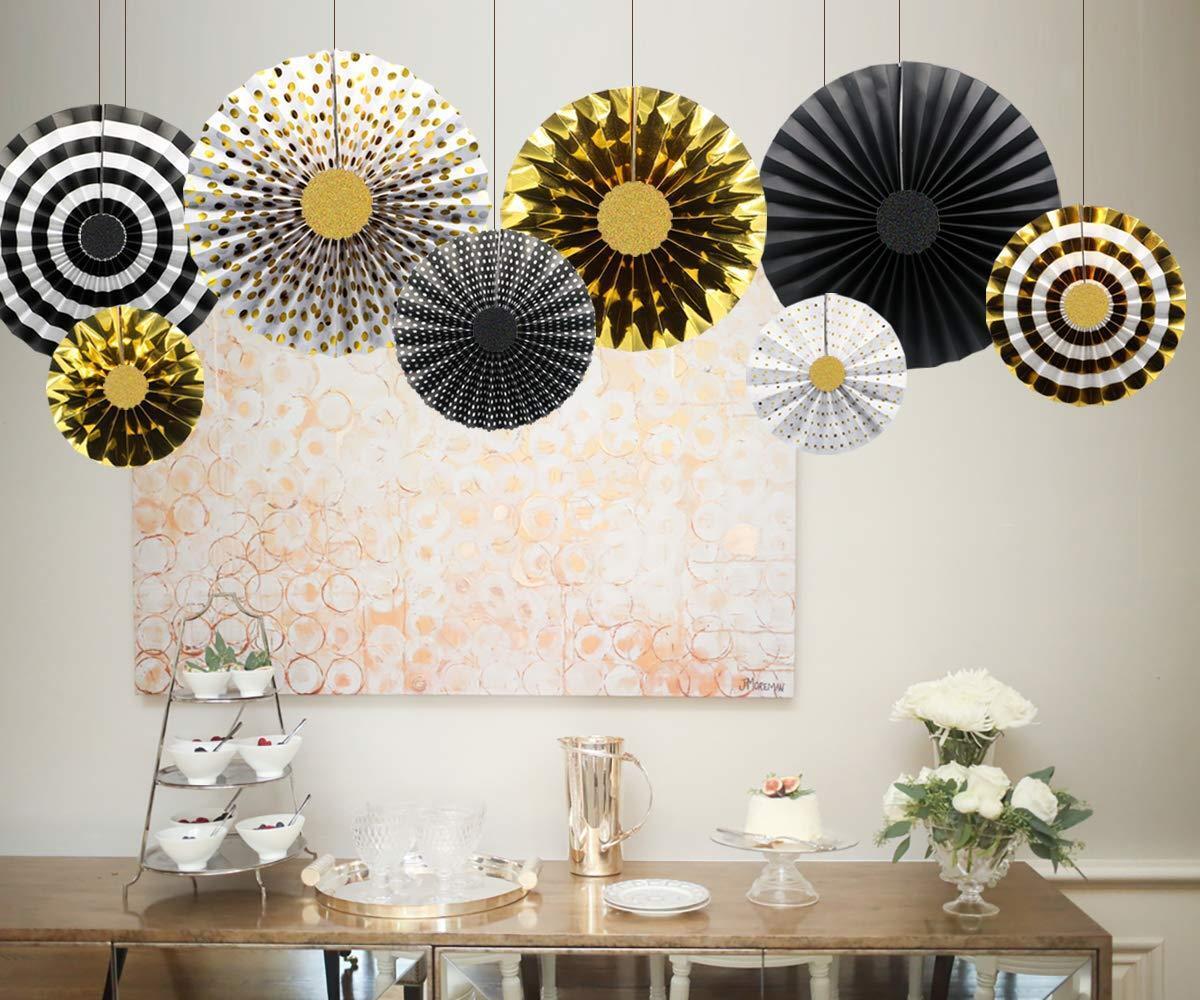 Paper Fans 8pcs Party Decorations Bridal Shower Birthday Black Gold Rose Gold