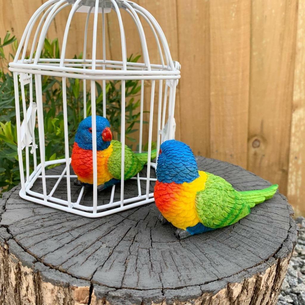 Rainbow Lorikeet Bird Figurine Statue Garden Ornaments Decor set of 2 Birds