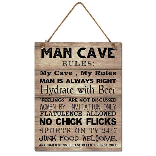 Man Cave Rules Wooden Sign Country Vintage Retro Home Signs Wall Decor Bar Pub