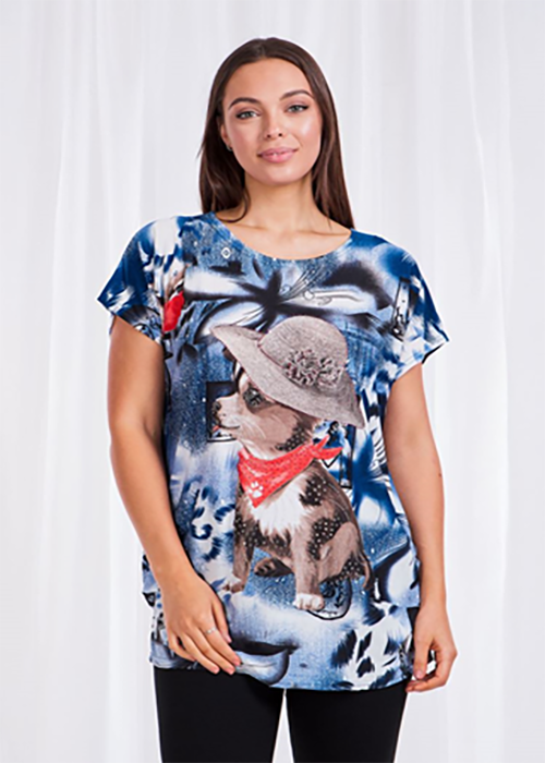 Caroline Morgan Women Casual Loose Tops Summer Floral Tiger Cat Dog Animals Top
