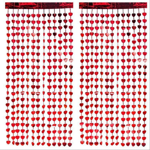 Red Heart Foil Fringe Curtain Backdrop Valentine's Day Bridal Party Decorations