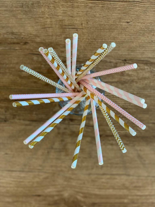 Rose Gold Pink Drinking Paper Straws Food Safe Ink Straw Birthday Party Wedding