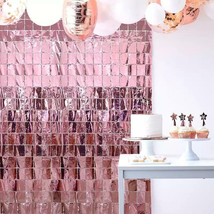 Rose Gold Foil Curtain Sequin Square Metallic Tinsel Backdrop Party Decorations