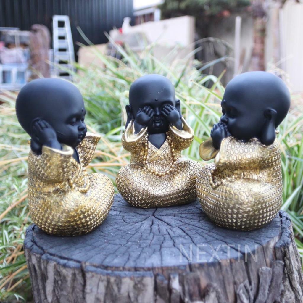 Buddha Statues Wise Monks No Evil See Speak Hear Ornament Figurines Set of 3