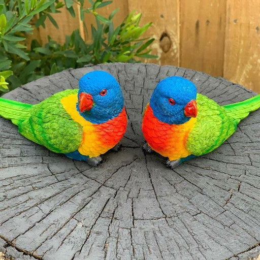 Rainbow Lorikeet Bird Figurine Statue Garden Ornaments Decor set of 2 Birds