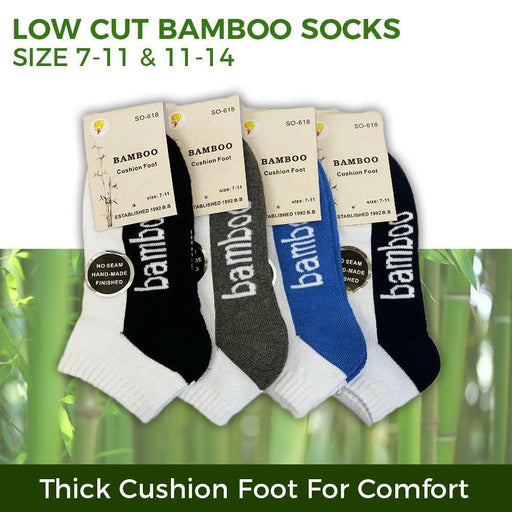 Bamboo Socks Ankle Low Cut Soft Cushion Work Sport Men s6-12 White Black Navy