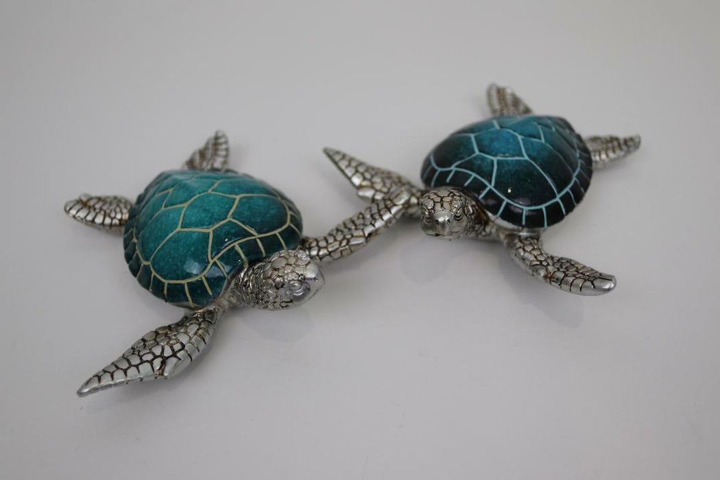 Sea Turtle Statue Figurine Ornament Blue Aqua Turtles 2pc Set 13cm Home Decor