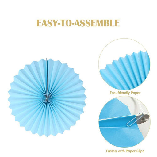 Blue Paper Fans Party Decorations 6pcs Set Birthday Wedding Hanging Decor