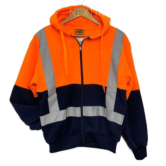 Hi Vis Safety Workwear Jacket Winter Work Hoodie Jumper Fleece Yellow Orange