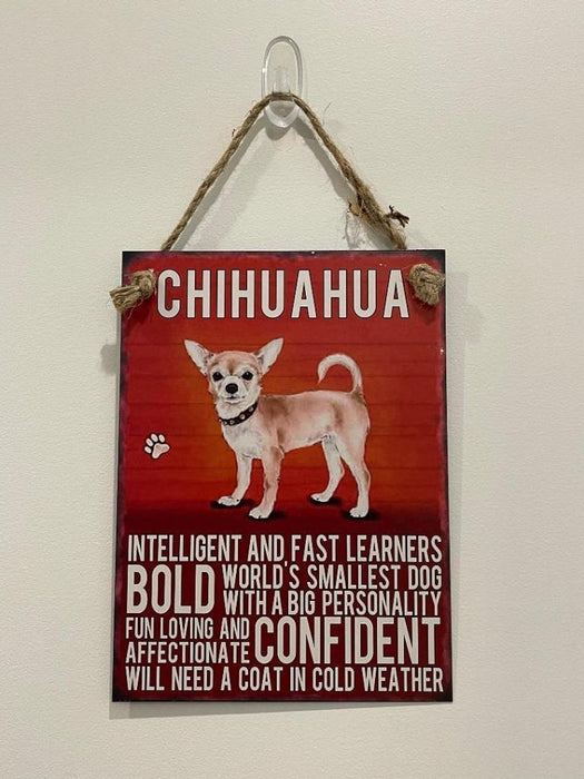 Chihuahua Dog Sign Metal Wall Door Hanging Dogs Sign Colourful Home Decor 27cm