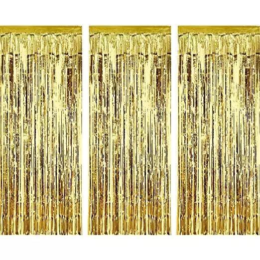 Foil Gold Metallic Fringe Tinsel Curtain Photo Backdrop Door Party Decorations