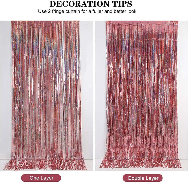 Foil Curtain Rose Gold Sparkle Metallic Fringe Tinsel Backdrop Party Decorations