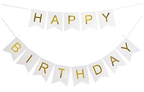 Birthday Decorations Set White Gold Birthday Banner Confetti Balloons Paper Fans