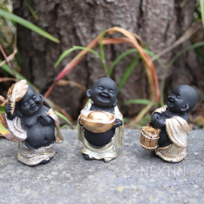 Laughing Buddha Statue Lucky Fengshui Garden Decor Set of 3 Happy Buddha 6cm