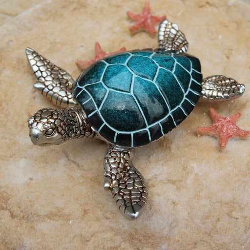 Sea Turtle Statue Figurine Ornament Blue Aqua Turtles 2pc Set 13cm Home Decor