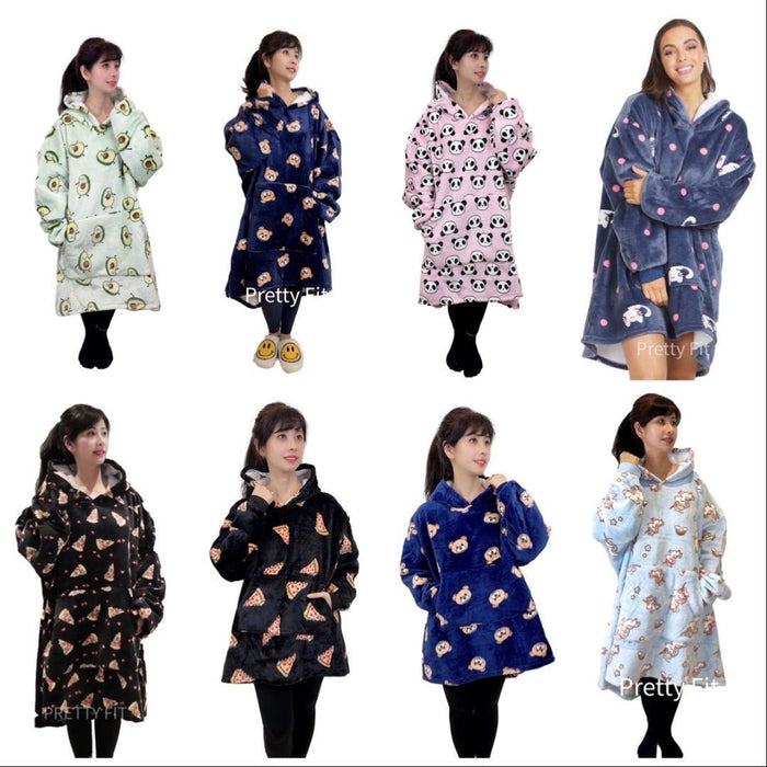 Hooded Blanket Big Hoodie Soft Warm Wearable Blanket Sleepwear for Adult & Kids