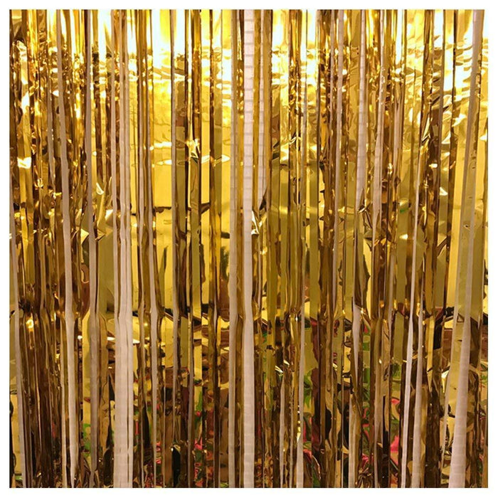 Foil Gold Metallic Fringe Tinsel Curtain Photo Backdrop Door Party Decorations