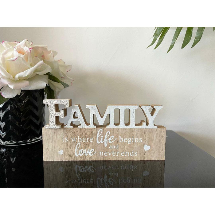 Family Table Sign Plaque Wood Home Signs Table Centerpiece Farmhouse Decor 19cm