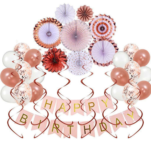 Rose Gold Birthday Decorations Set Birthday Banner Confetti Balloons Men Women