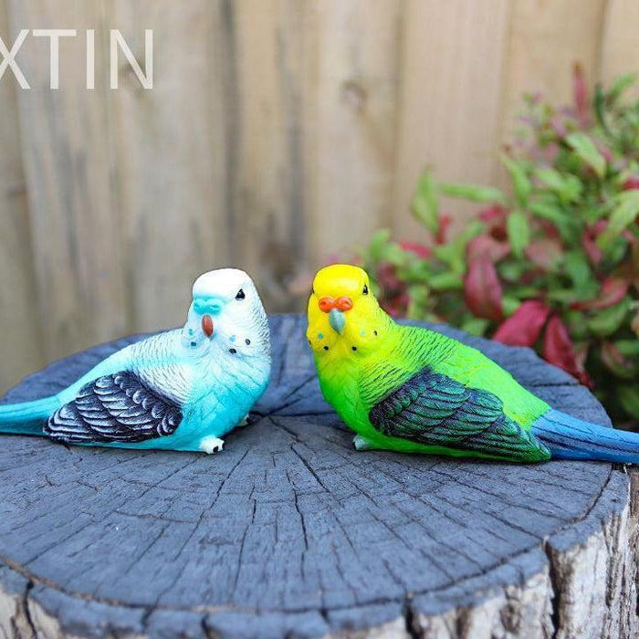 Budgie Parrot Bird Figurine Parakeet Birds Statue Garden Ornament Decor 2/4pcSet