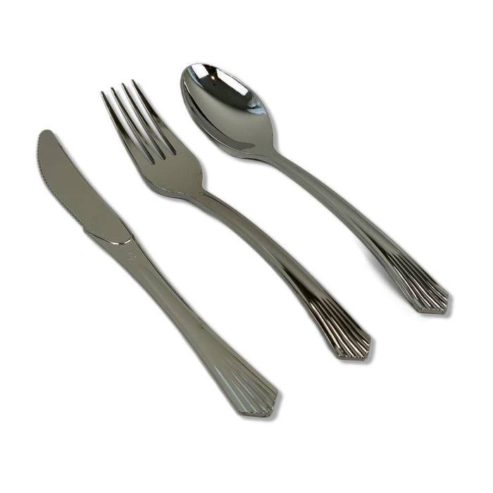 Plastic Cutlery Set Disposable Silver Party Forks Spoons Knives Bulk Partyware