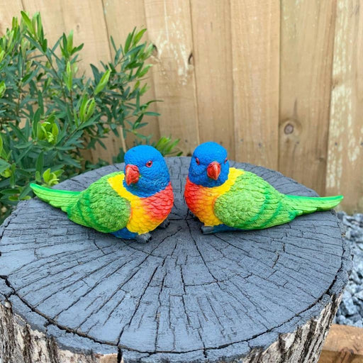 Rainbow Lorikeet Bird Figurine Statue Garden Ornaments Decor set of 2 Birds