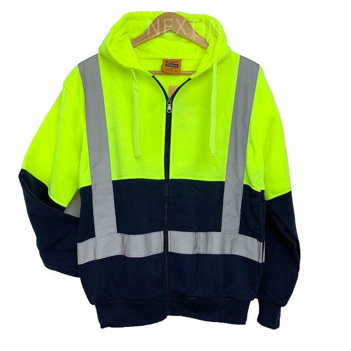 Hi Vis Safety Workwear Jacket Winter Work Hoodie Jumper Fleece Yellow Orange