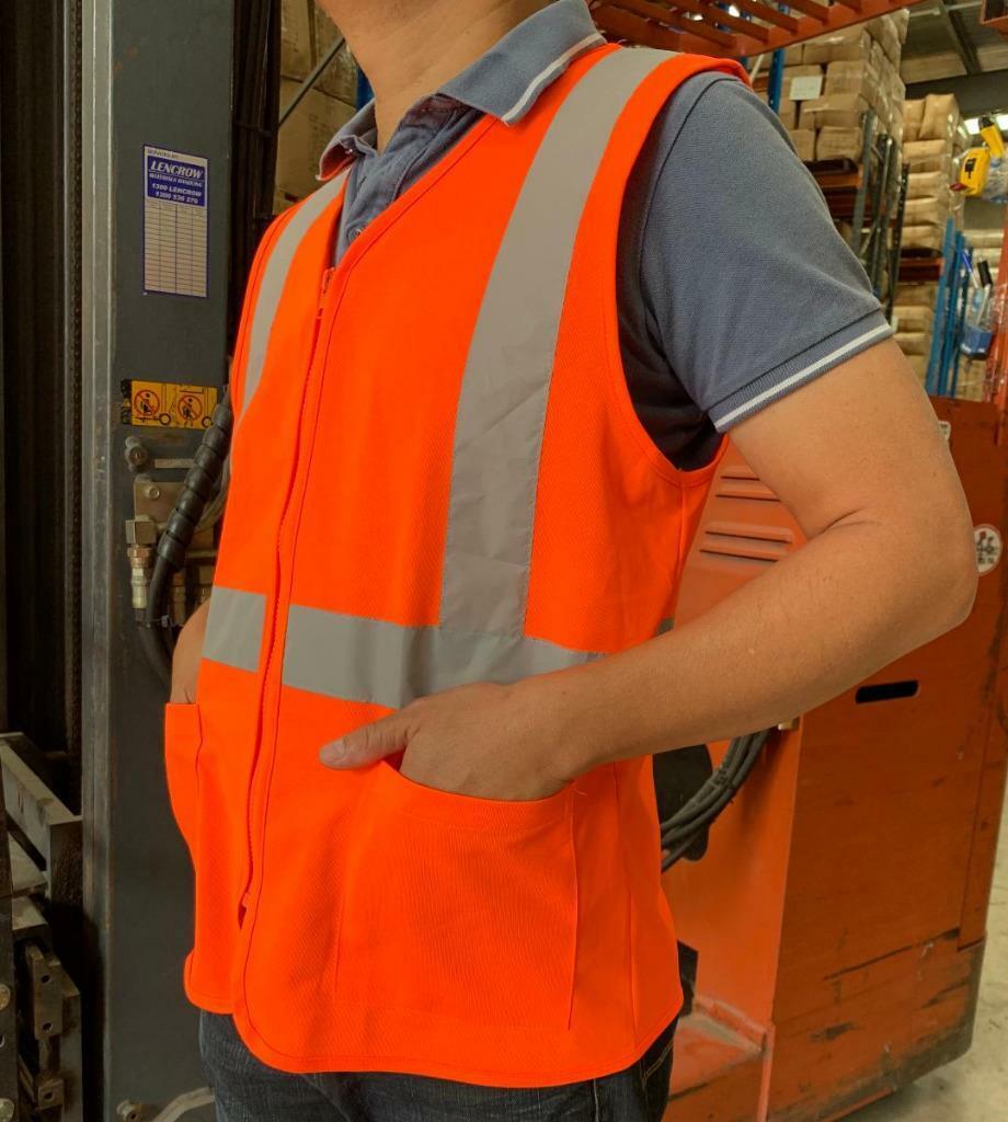 Hi Vis Reflective Safety Vest Workwear with Zipper & Pocket Day & Night Orange
