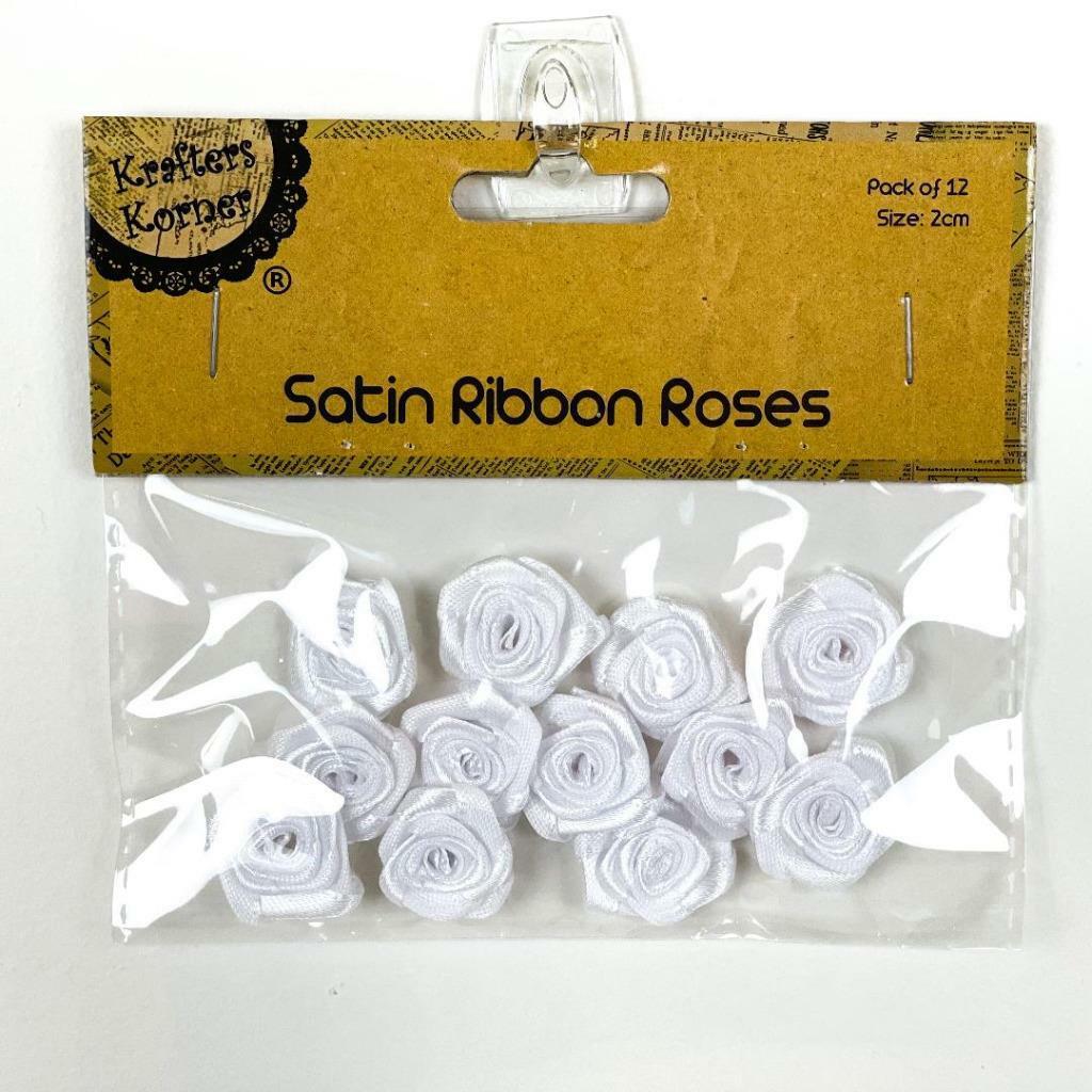 Mini Roses Flowers Ribbon Bows Craft Artificial Wedding Applique Sewing White