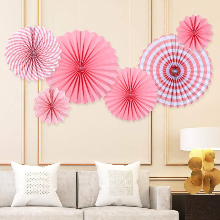 Pink Paper Fans Party Decorations 6pcs Bridal Shower Birthday Hanging Decor