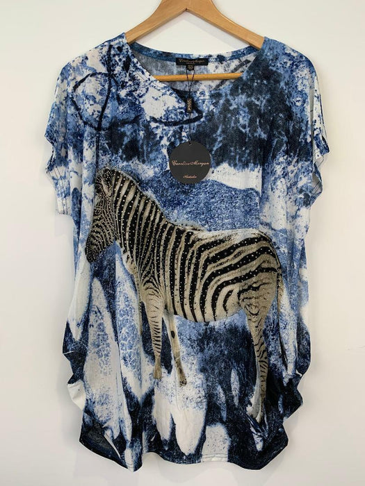 Caroline Morgan Women Casual Summer Loose Tops Floral Cat Horse Tiger Animal Top