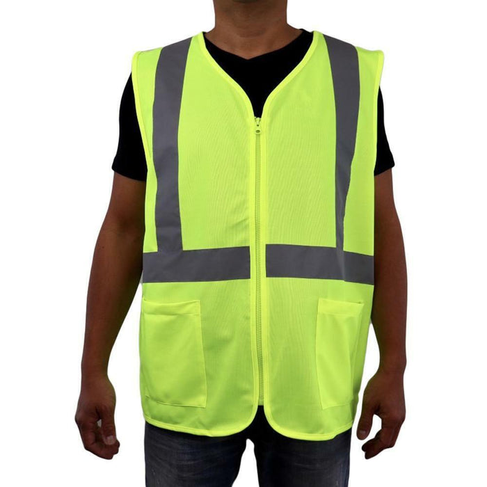 Hi Vis Reflective Safety Vest with Zipper & Pocket Day Night Workwear Yellow