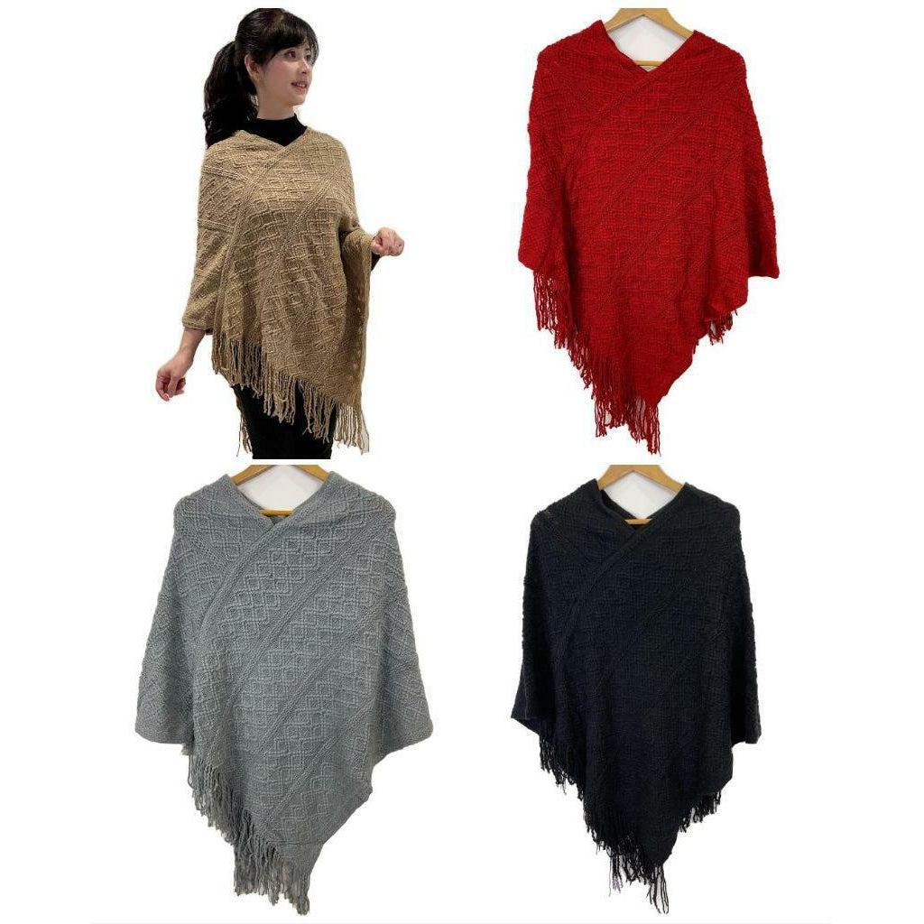 Women Poncho Sweater V Neck Knitted Pullover Ladies Warm Shawls Wraps Capes