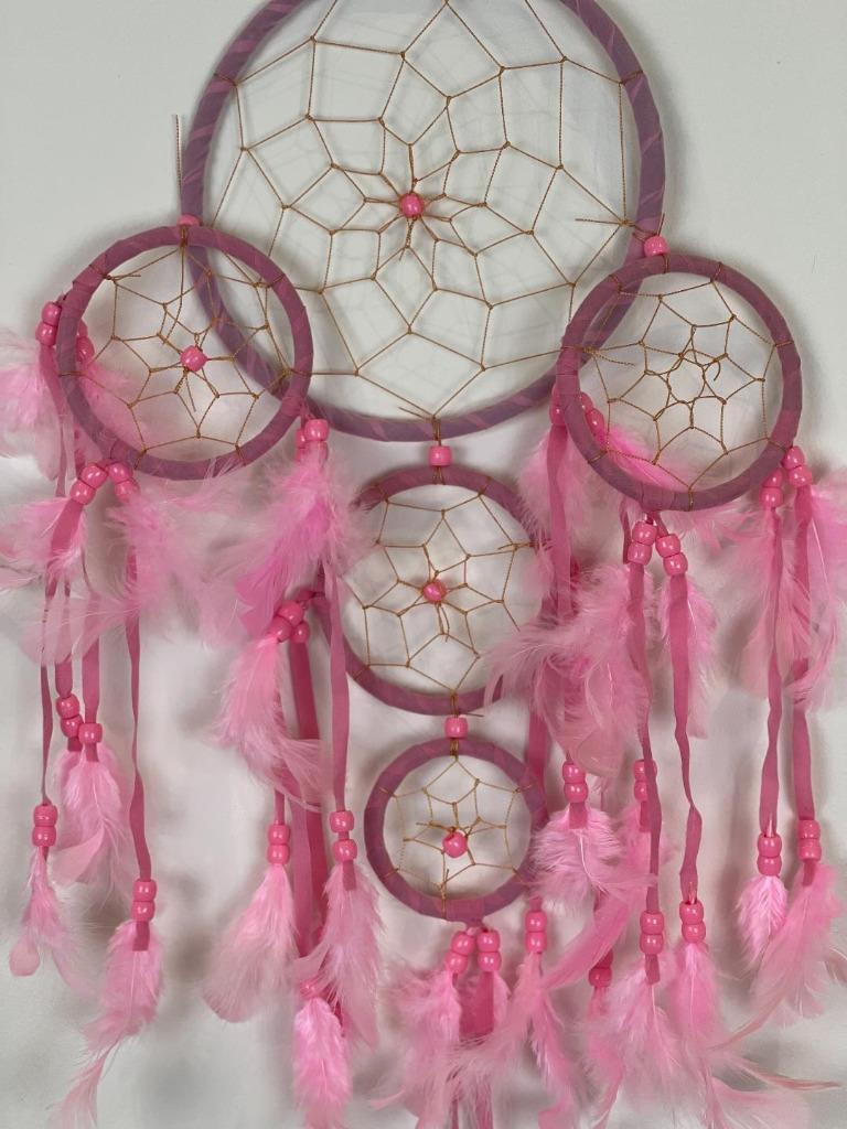 Pink Dream Catcher with Feather Caught Dreams Wall Hanging Ornament 52cm