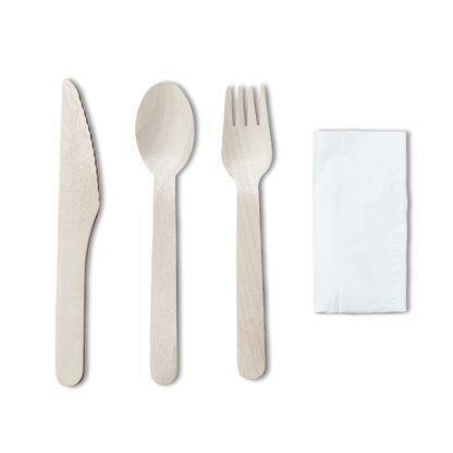 Disposable Wooden Cutlery & Napkin Set Bamboo Wood Fork Spoon Knife Bulk Buy