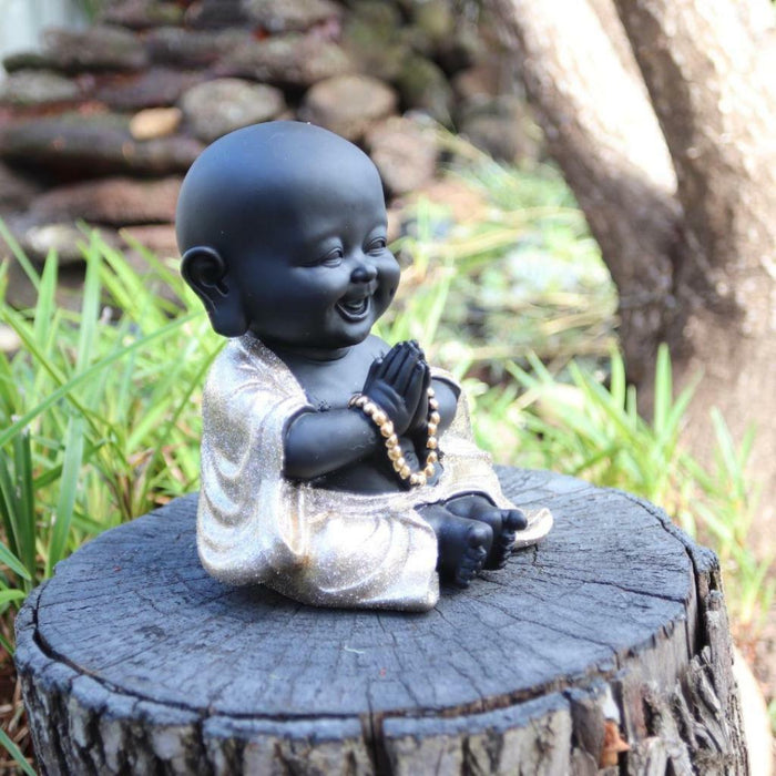 Happy Buddha Statue Lucky Fengshui Laughing Gold Monk Home Decor Figurine 17cm