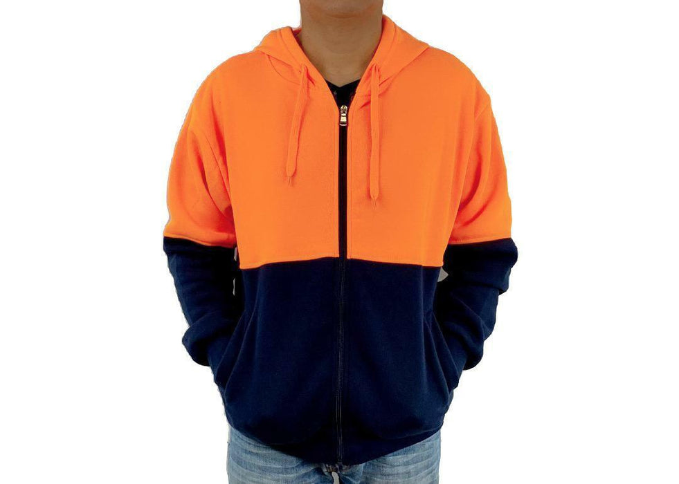 Hi Vis Safety Workwear Jacket Winter Work Hoodie Jumper Fleece Yellow Orange