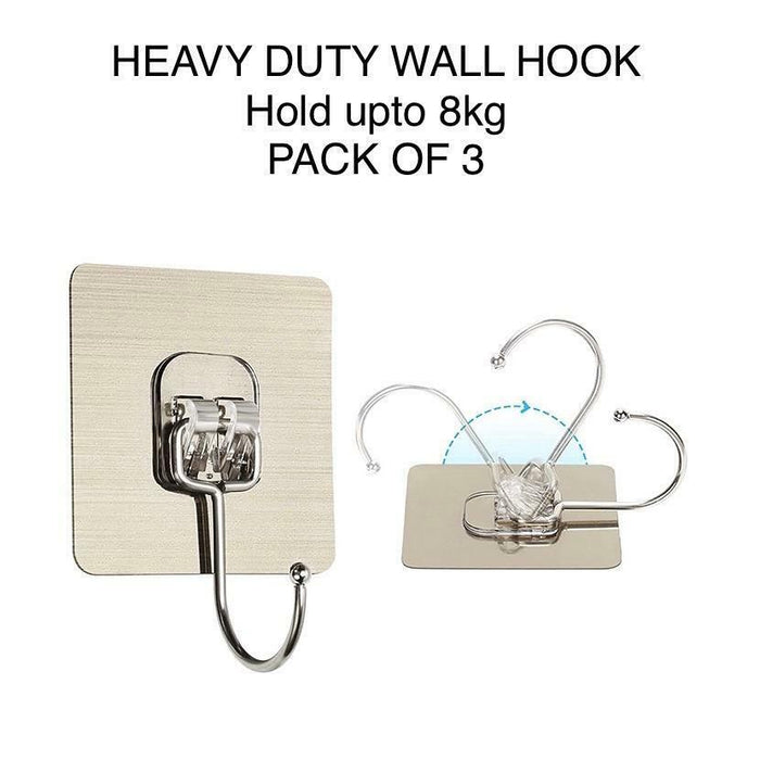 Strong Self Adhesive Wall Hook Glue Hooks Kitchen Bathroom Hold 8kg Pack of 3pcs