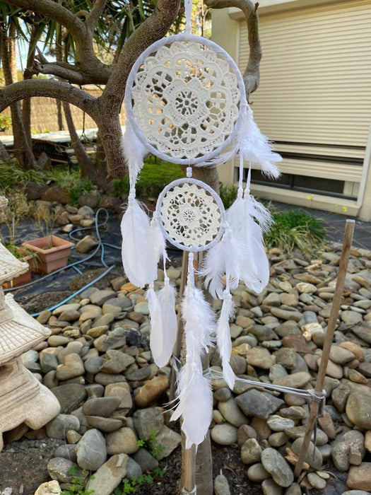 Dream Catcher with Feather Caught Dreams Wall Hanging Ornament White 65cm