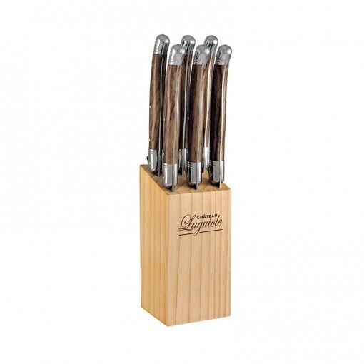 Laguiole Steak Knife Set Stainless Steel Blade with wooden Knives Block 6pc