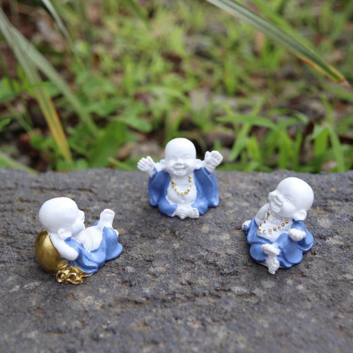 Small Miniature Laughing Buddha Statue Happy Lucky Mini Garden Fengshui Decor