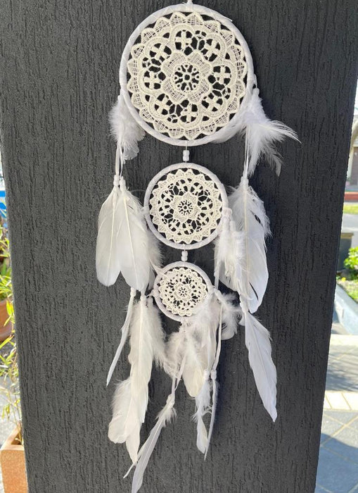 Dream Catcher with Feather Caught Dreams Wall Hanging Ornament White 65cm