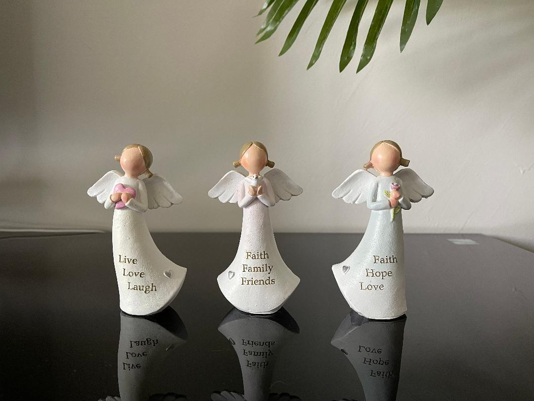 Angel Statue Inspirational Wording Wing Angles Religious Decor Figurine 3pcs Set