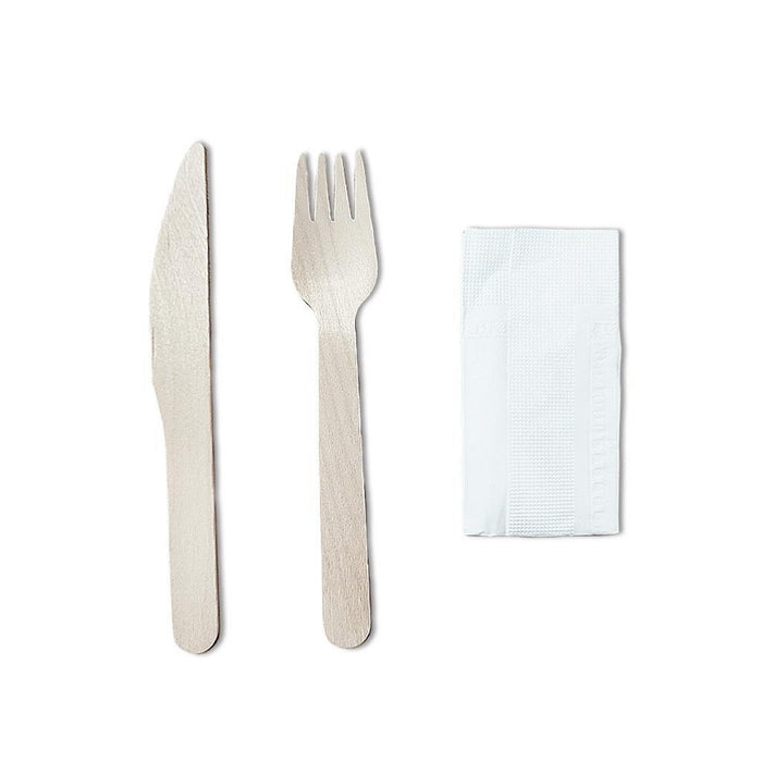 Disposable Wooden Cutlery & Napkin Set Bamboo Wood Fork & Knife Bulk Buy