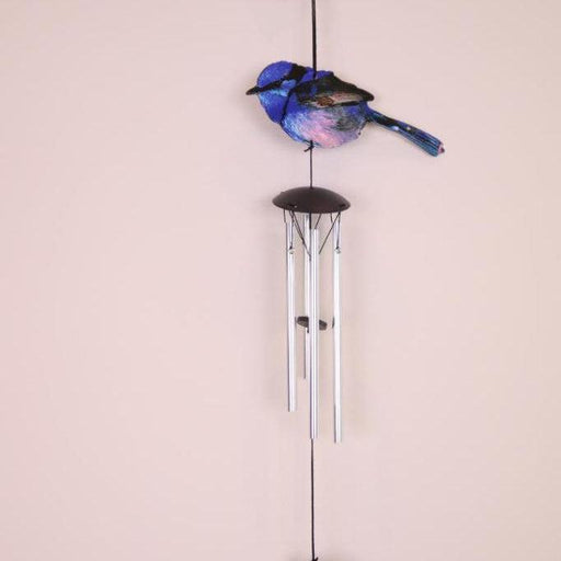 Bird Wind Chimes Blue Wren Winchime 4 Tube Outdoor Decor Hanging Garden Ornament