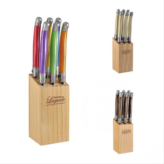 Laguiole Steak Knife Set Stainless Steel Blade with wooden Knives Block 6pc