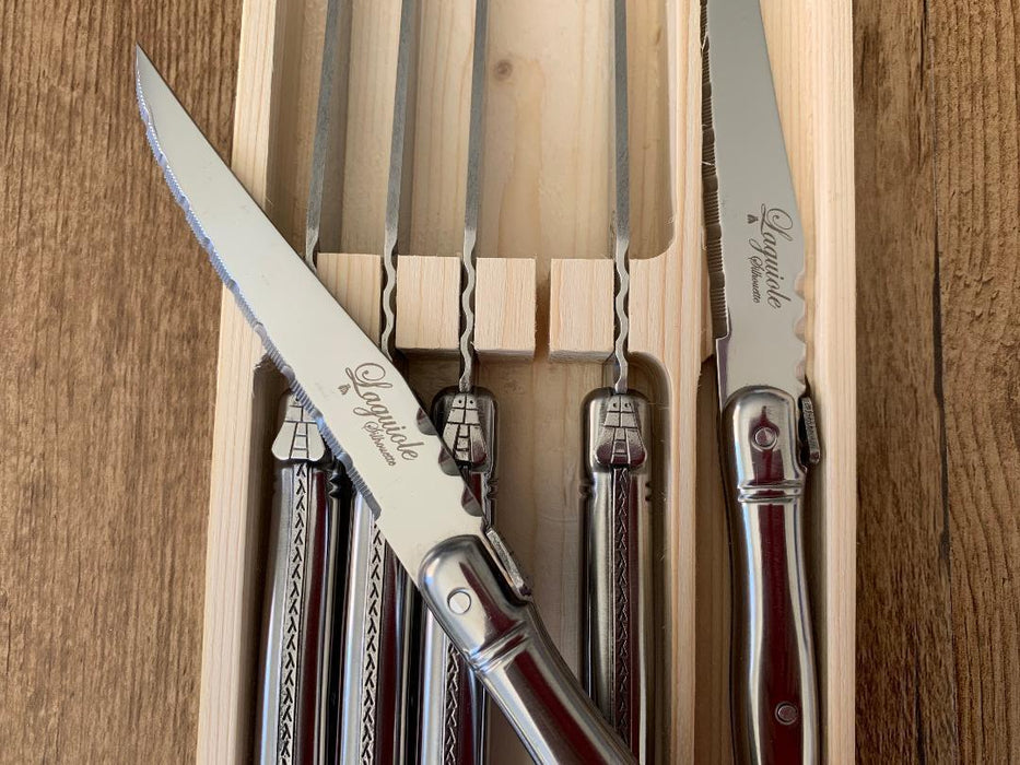 Laguiole Steak Knife Set Silhouette Stainless Steel 430 Inox 6 Knives & Gift Box