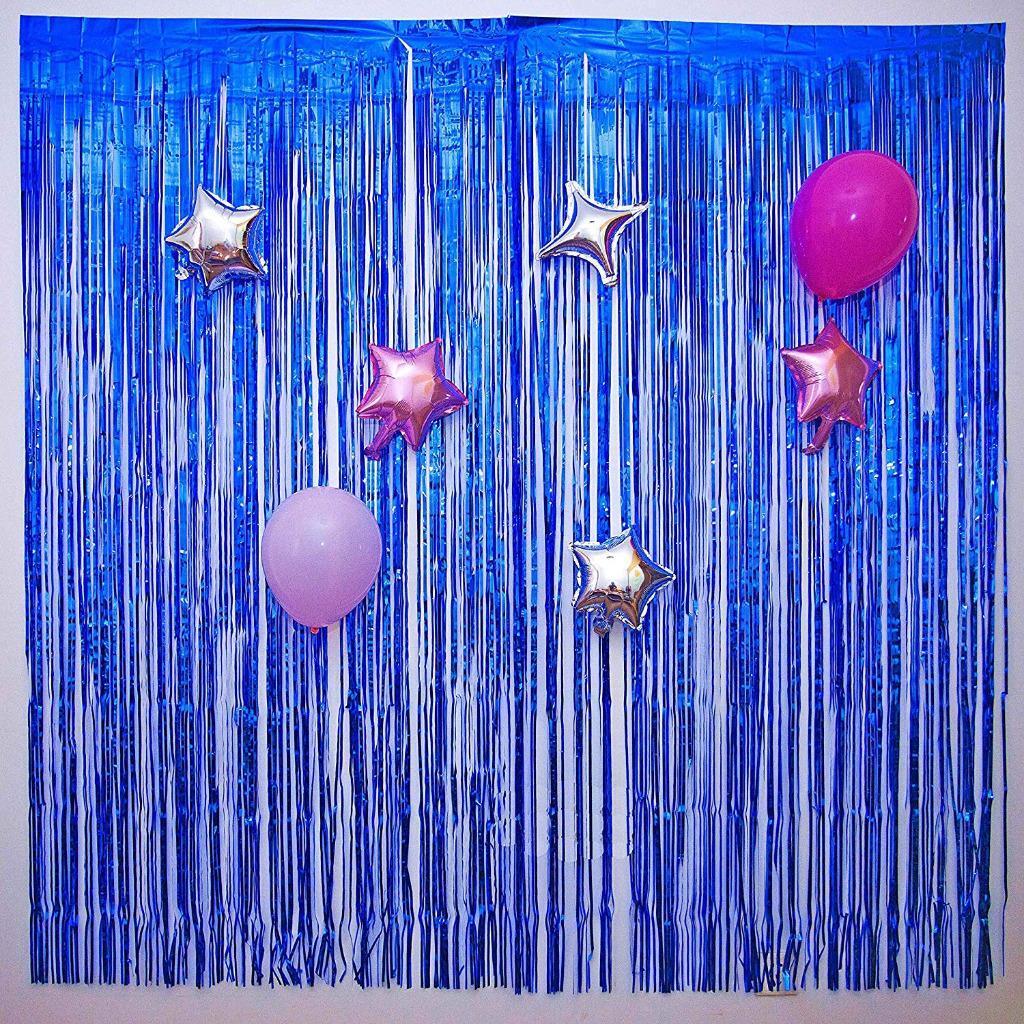 Foil Metallic Fringe Tinsel Curtain Blue Backdrop Door Party Decorations Decor
